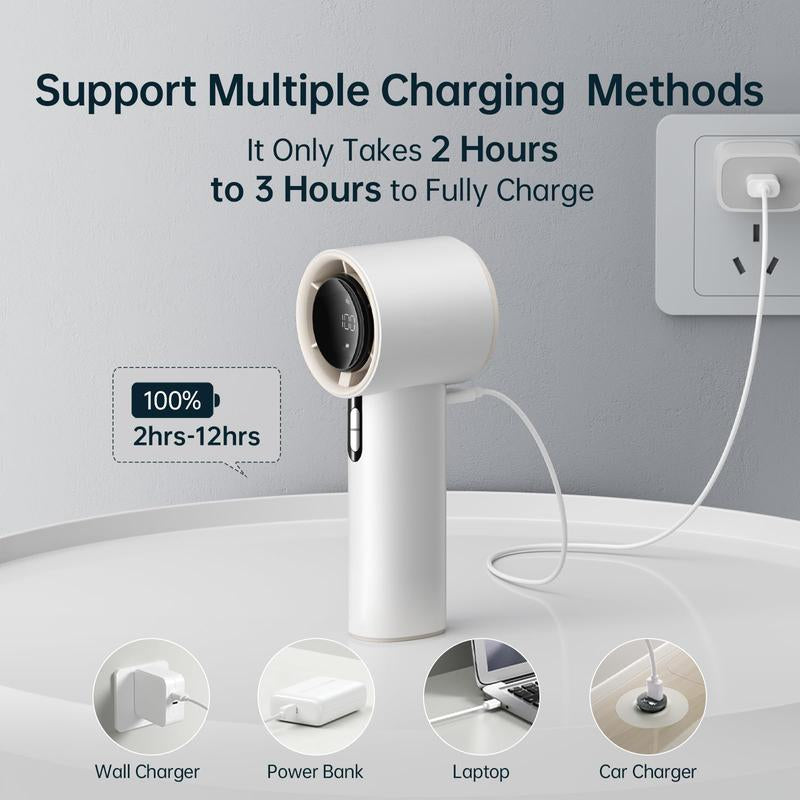 Portable Silent Fan with 12-Hour Battery Life and 1-100 LED Display, USB Rechargeable, Ideal for Outdoor Activities such as Camping, Hiking, Fishing, and Hunting