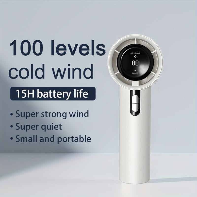 Portable Silent Fan with 12-Hour Battery Life and 1-100 LED Display, USB Rechargeable, Ideal for Outdoor Activities such as Camping, Hiking, Fishing, and Hunting